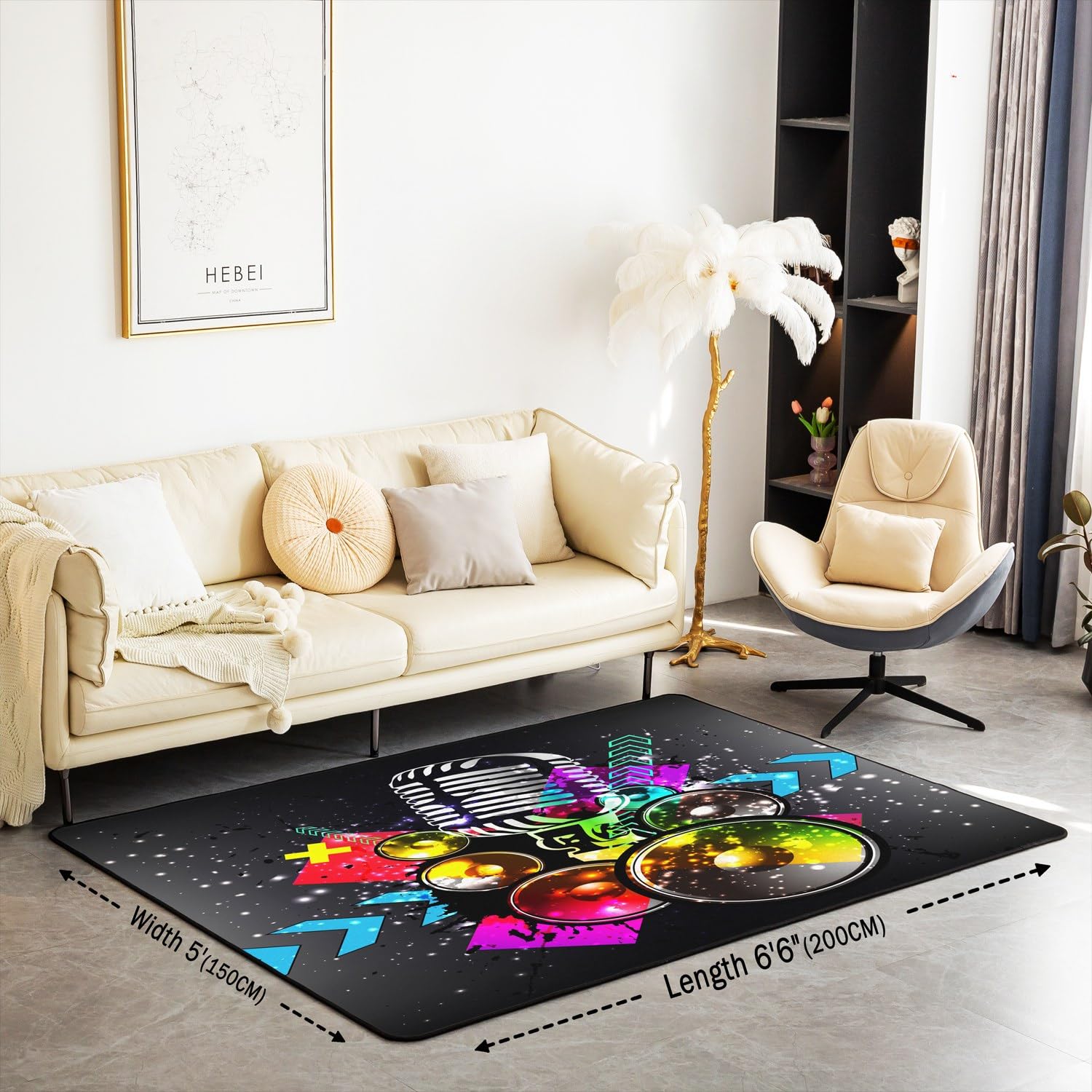 Set di tappeti decorativi con microfono, stile retrò, con musica, 150 x 200 cm, per bambini, ragazzi, ragazze, cantante, decorazione per soggiorno, camera da letto, in microfibra, tappetino musicale