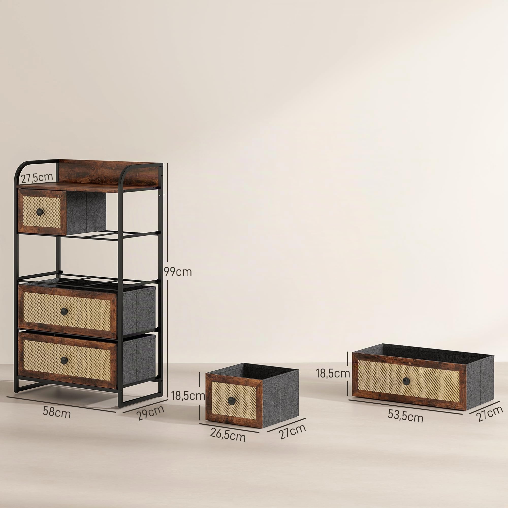 HOMCOM Cassettiera in tessuto per camera 5 cassetti Marrone Rustico