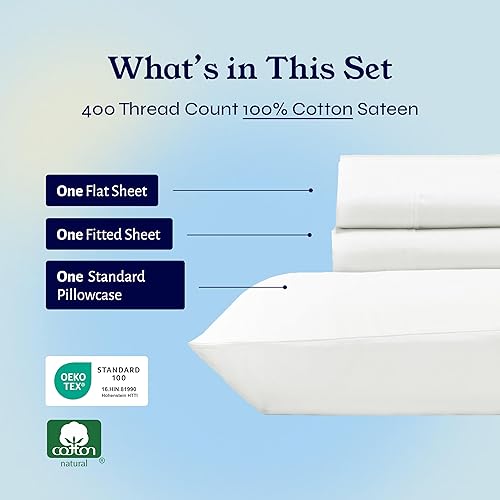 Vista 179 de Juego de sábanas de 400 hilos y 6 piezas, tamaño King, con 4 fundas de almohada, ropa de cama de 100 % algodón con tejido satinado, color azul 12