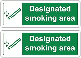 Designated Smoking Area 30 x 10 (Pack of 2) 2 x Designated Smoking Area Sign – Smoking Area Adherent Vinyl Stickers (180mm x 135mm) to Warn/Notify Visitors or Clients
