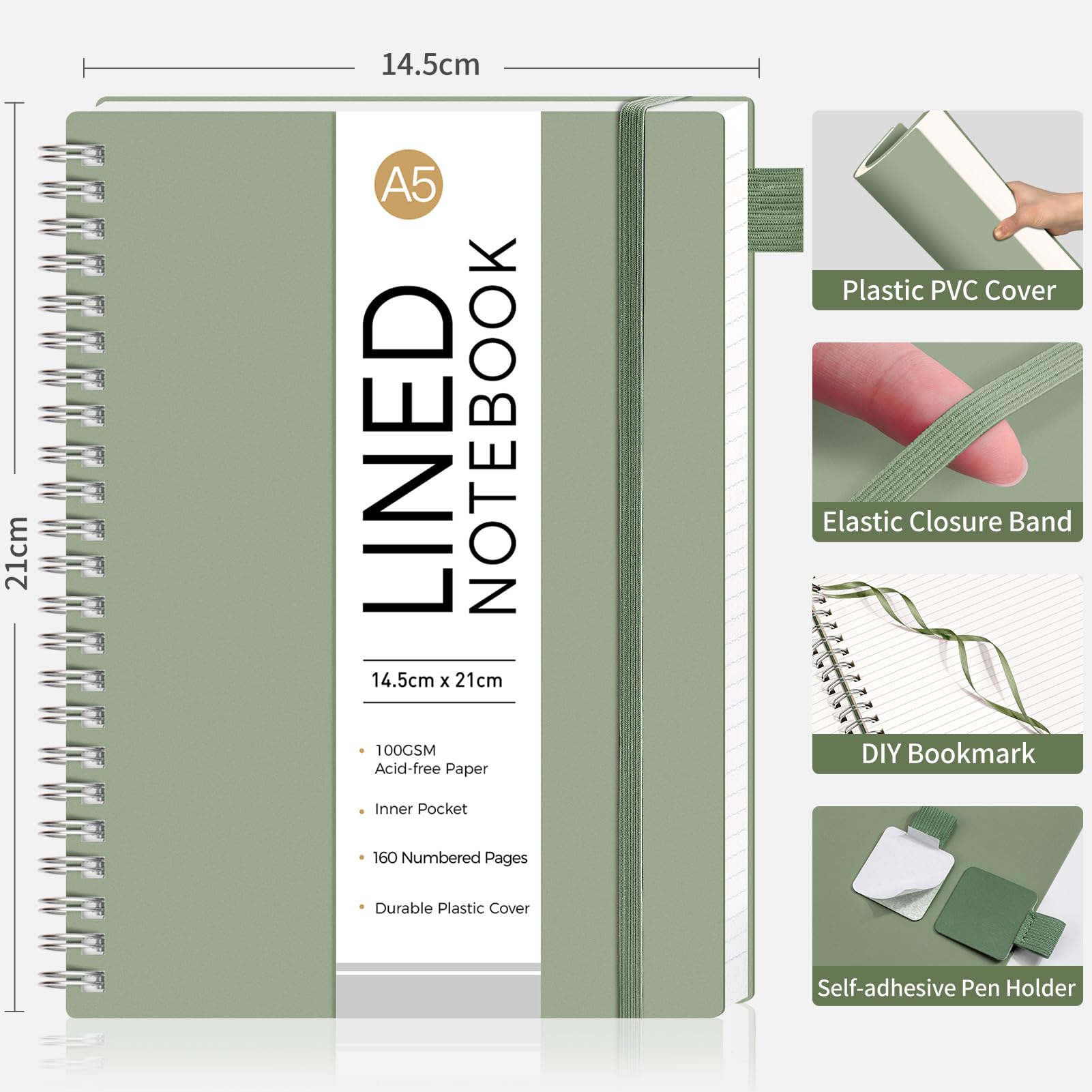 AUTEMPO A5 Notebook Lined, 3 Pack Notepad Wirebound Spiral Notebooks 80sheets/160 Pages for Writing 100gsm Thick Paper - Image 4