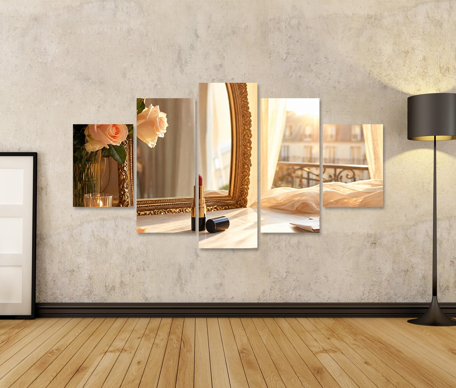 islandburner Bild auf Leinwand Romantische Eleganz Lippenstift Deko Wohnzimmer Für Stilbewusste - 5-teilig