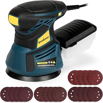 Enventor 3A Random Orbital Sander, 350W 5-Inch Electric Orbital Sander Tool 6 Variable Speeds, Max 13,000 RPM Palm Sander with 20 PCS Sandpapers, Dust Collector Box for Woodworking, Sanding, Polishing