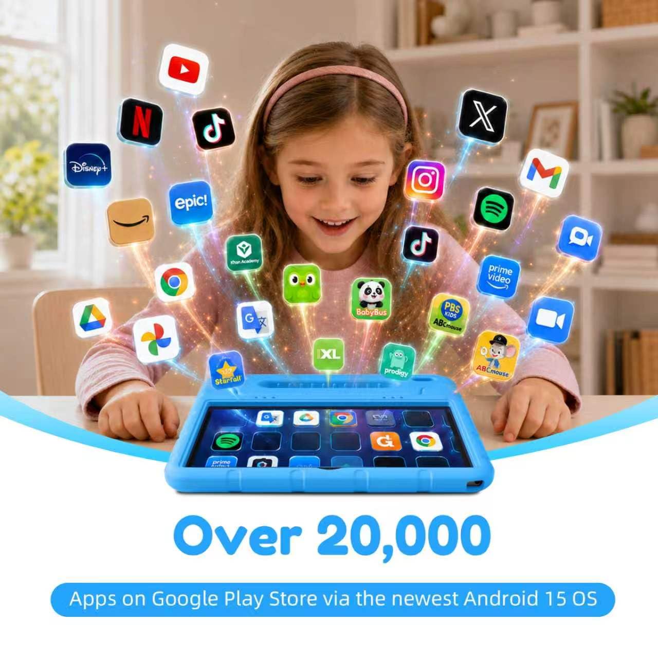 EDDBNi Tablet per bambini Android 15 Tablet da 10 pollici per bambini con custodia Quad Core 64 GB doppia fotocamera controllo parentale 2.4G WiFi compresse educative (blu)