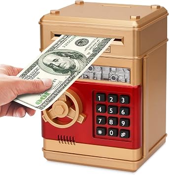 Electronic Piggy Bank, Mini ATM Password Money Bank Cash Coins Saving Box for Kids, Cartoon Safe Bank Box Perfect Toy Gifts for Boys Girls Gold