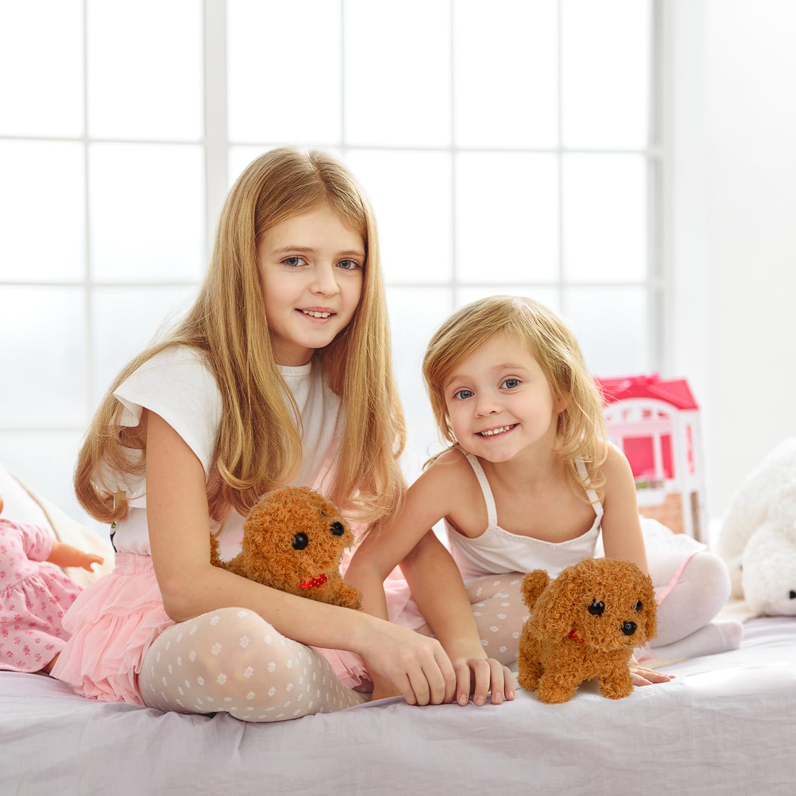 Cane Robot Interattivo, 2x Cagnolino Elettronico Realistico che Cammina e Abbaia - Giocattolo Cane di Peluche con Movimento e Suono - Regalo per Bambini e Bambine 2 3 4 5 6 7 Anni