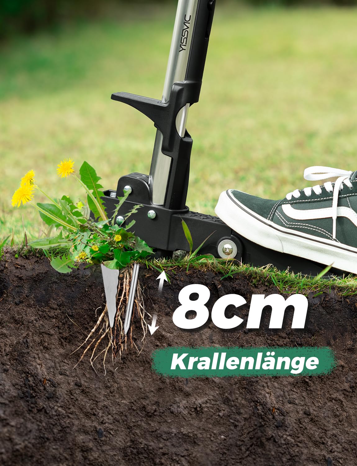 YISSVIC Unkrautstecher mit Stiel Teleskop Länge 100 CM-120 cm Hochfester Edelstahl 4 Krallen Unkrautentferner Keine Montage Grün