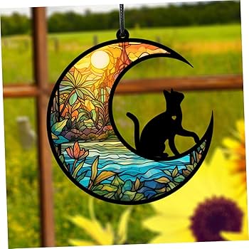 Amazon.co.jp : AOKWAWALIY 2個 猫のペンダント ステンドグラス