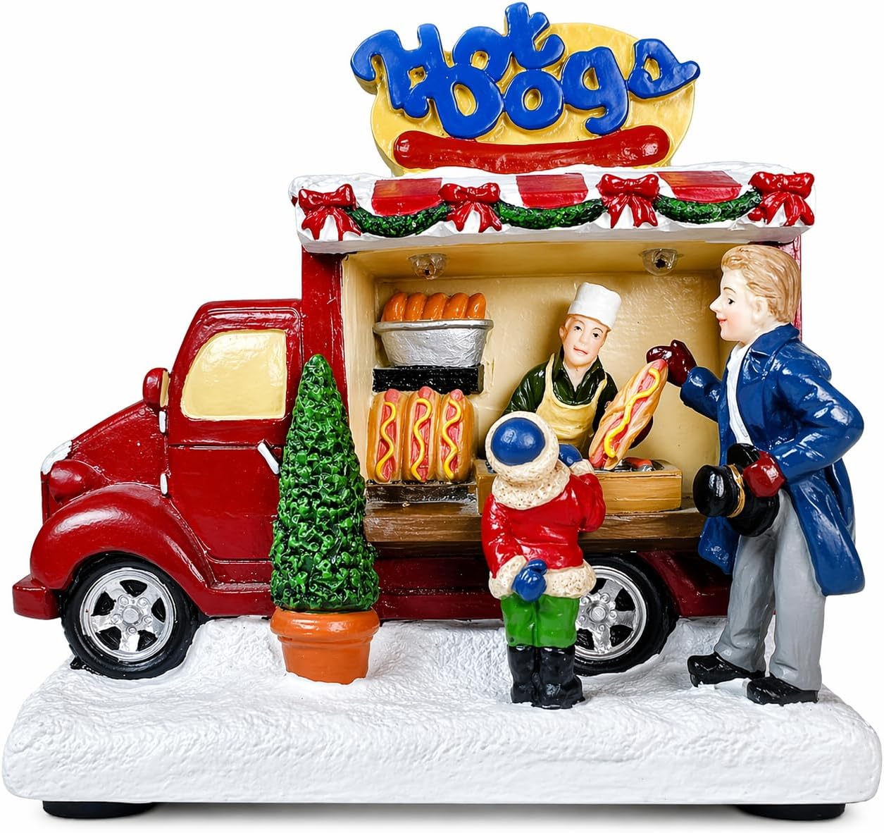 MOMENTS IN TIME Hot Dog Food Truck with LED Lights 3.74” Battery Operated Lighted Christmas Village Building Handcrafted Polyresin Holiday Tabletop Decor