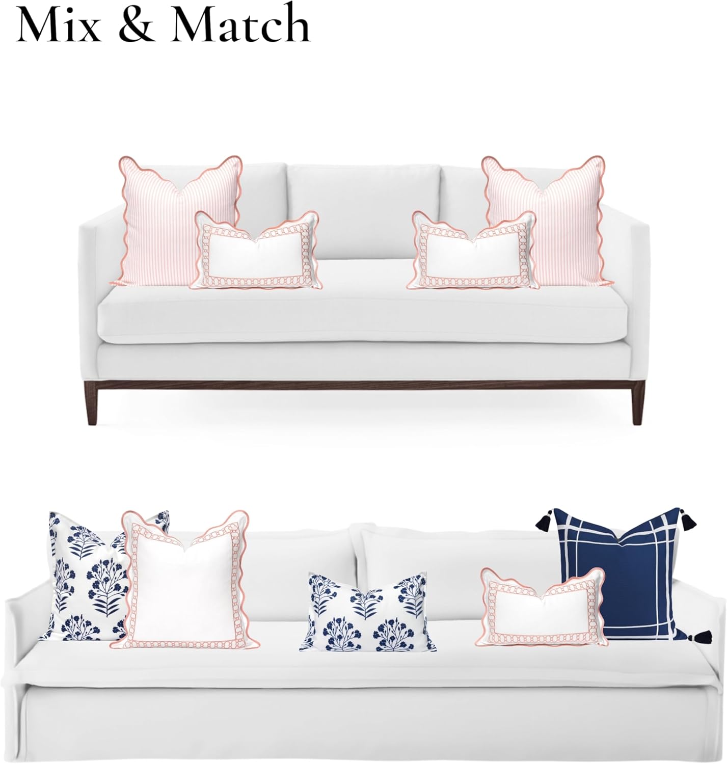 Hofdeco Premium Coastal Patio Indoor Outdoor Scalloped Lumbar Pillow Cover Only, 12"x20" Water Repellent for Backyard, Couch, Blush Pink Embroidered Begonia Pattern Chain Frame