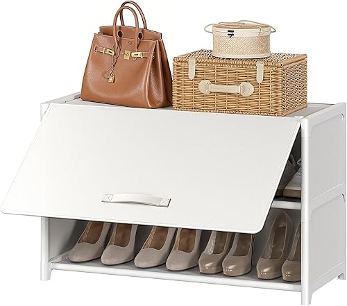 Miniatura 11 de Zapatero de 3 niveles con puerta, gabinete de almacenamiento de 12 pares de zapatos con estantes de plástico, organizador para armario, entrada,