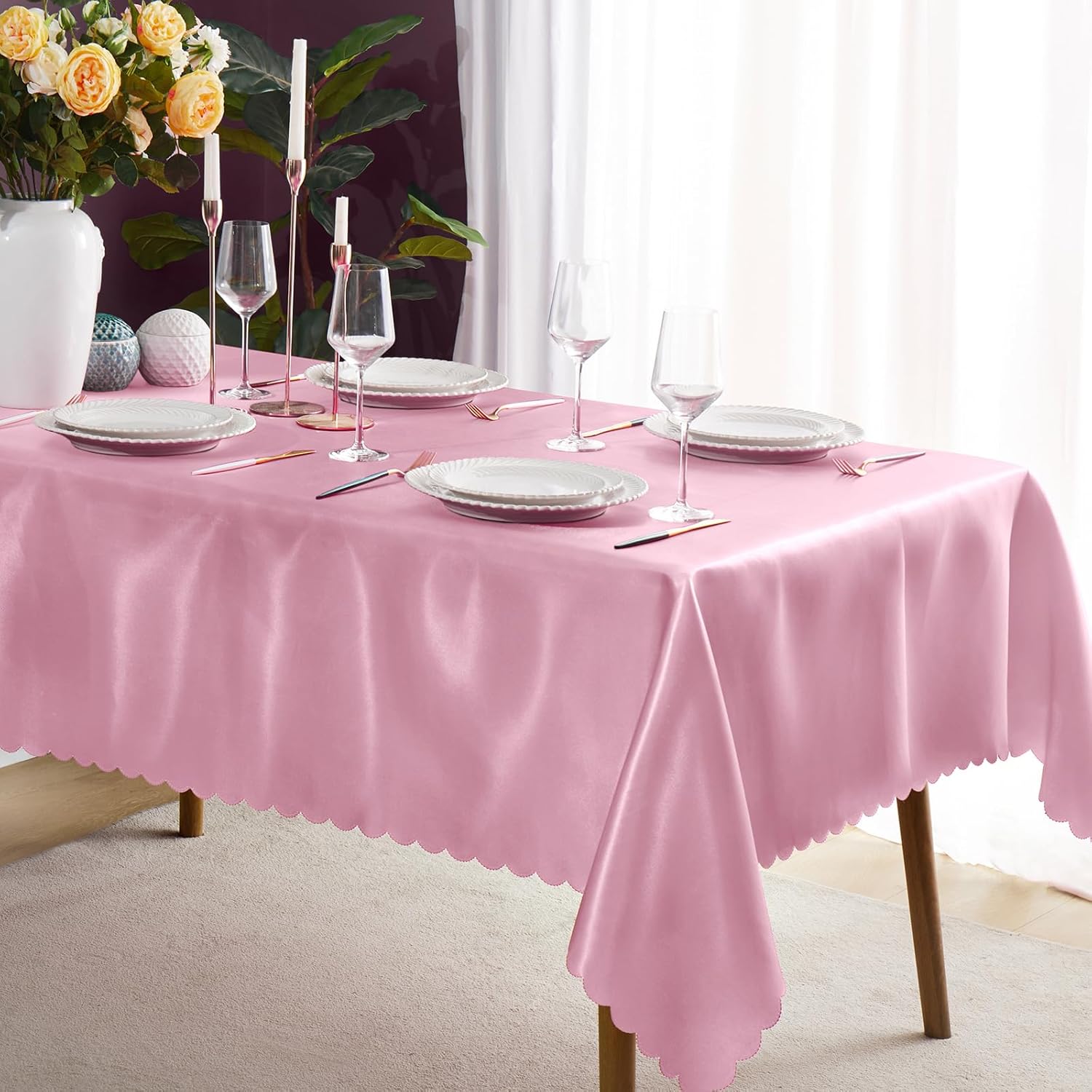 KKJIAF 1 Pack Pink Satin Tablecloth 58" x 102" Rectangle