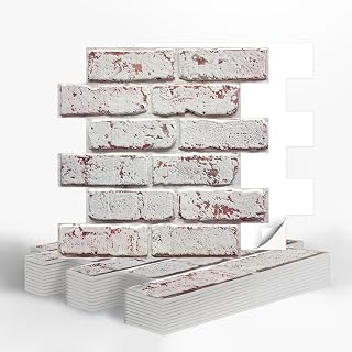 3D Brick Wall Panel Peel and Stick, 3D Brick Wallpaper Peel and Stick,10 Pcs of 12"X12", Small Size Thin PVC Faux Brick Adhesive Red Brick Backsplash, Paintable Decorative Wall Tiles