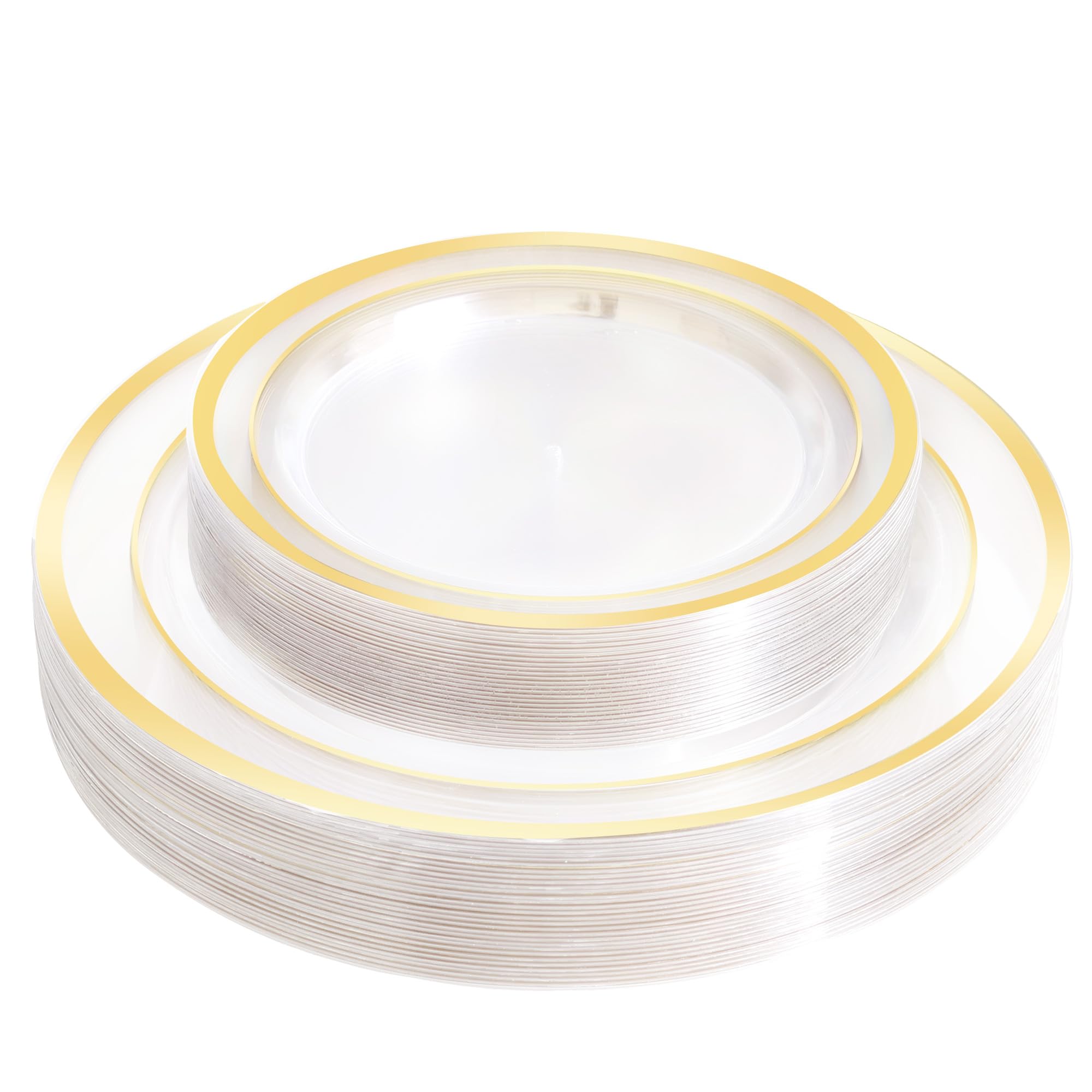 60 PCS Clear Gold Plastic Plates, Disposable Party Plates Include 30 Dinner Plate and 30 Dessert Plate Perfect for Holiday, Birthday, Wedding & Party