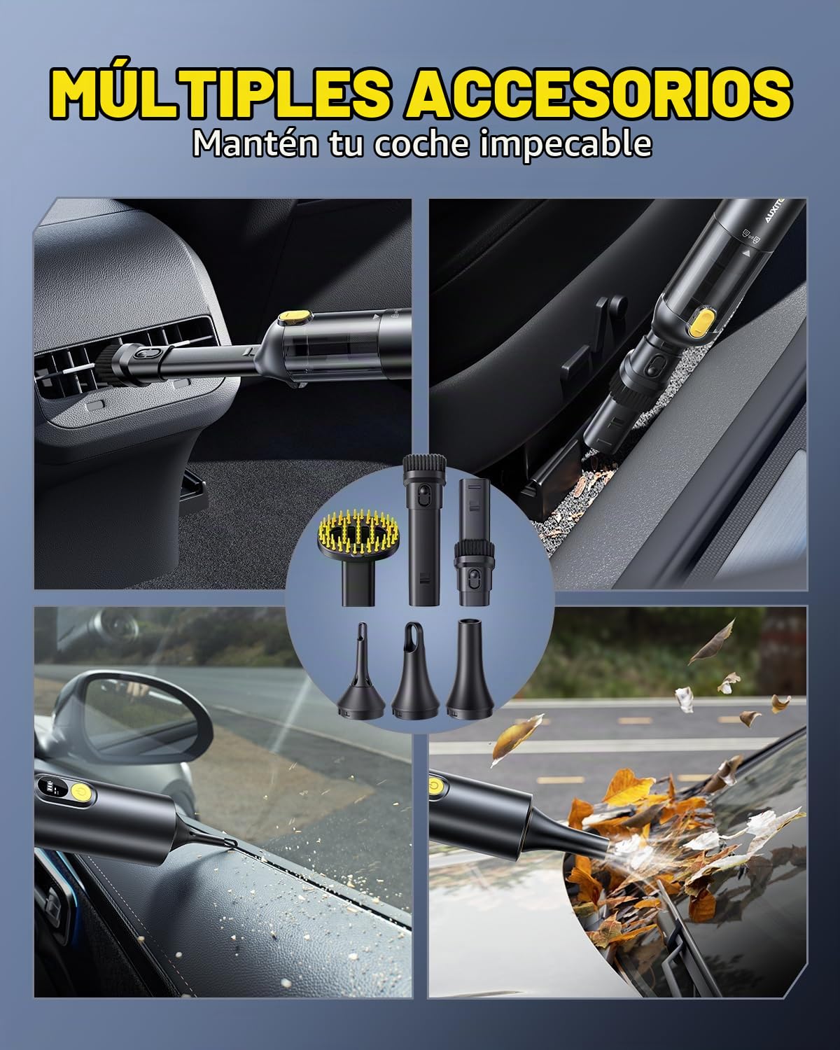 AUXITO Aspirador de Mano - Aspirador Coche Potente 14000pa, 4 En 1 Aspiradora sin Cable con Herramienta para Mascotas, Recargable por USB, Mini Aspirador para Pelo De Mascotas,Hogar, Oficina