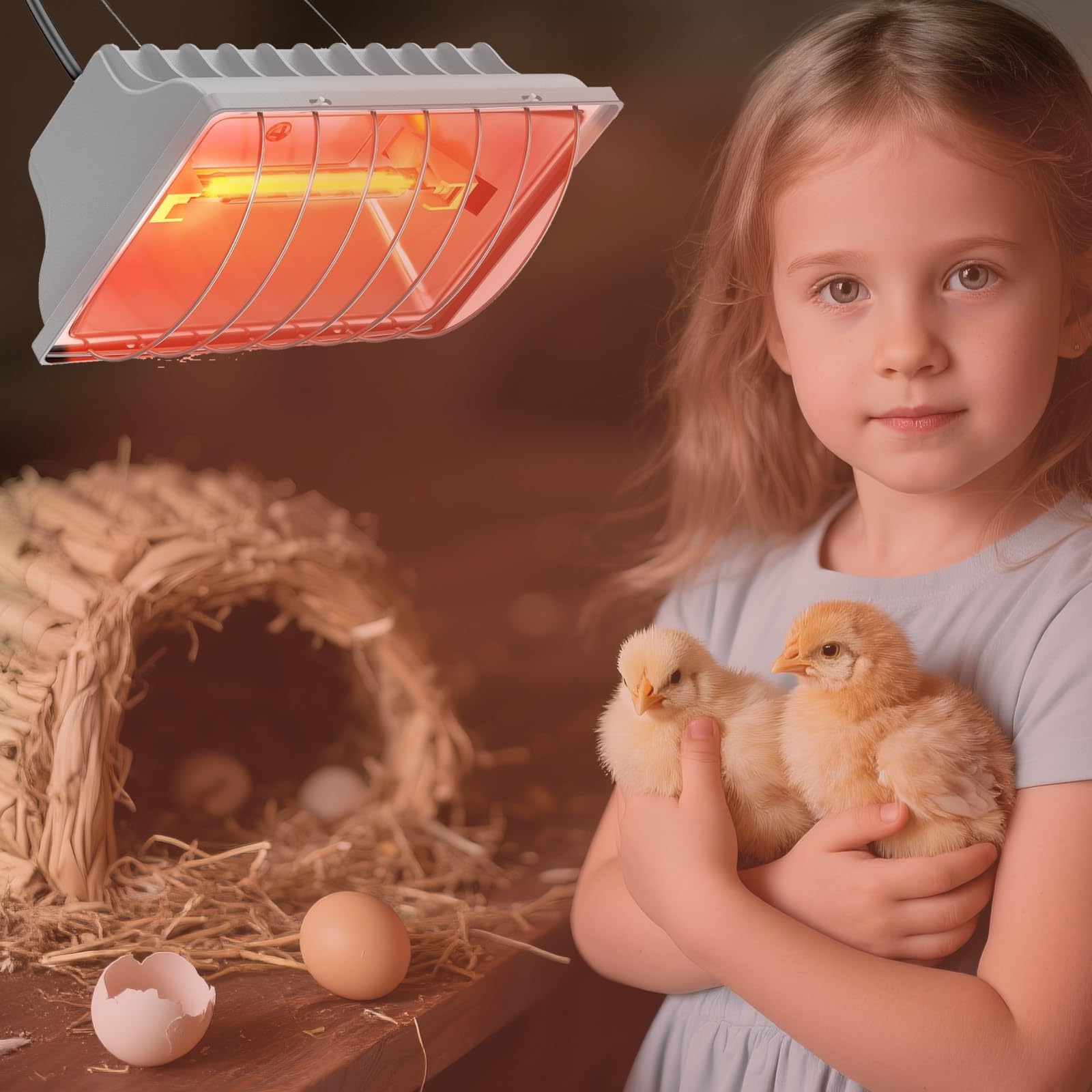Lampa grzewcza dla piskląt, 250 W, czerwone światło, lampa grzewcza, kurnik z przełącznikiem oszczędnym, kabel zasilający 1,8 m, automatyczna termostatyczna lampa na podczerwień dla kur, kaczek