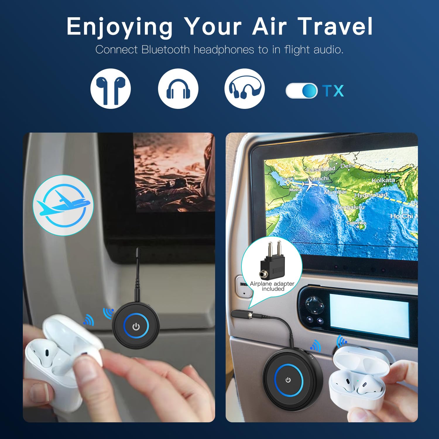 BANIGIPA Ricevitore trasmettitore Bluetooth 5.3, ricevitore trasmettitore wireless 2 in 1 per TV/aereo/stereo domestico/altoparlanti/cuffie/auto, adattatore audio con jack AUX/RCA da 3,5 mm, Dual Link