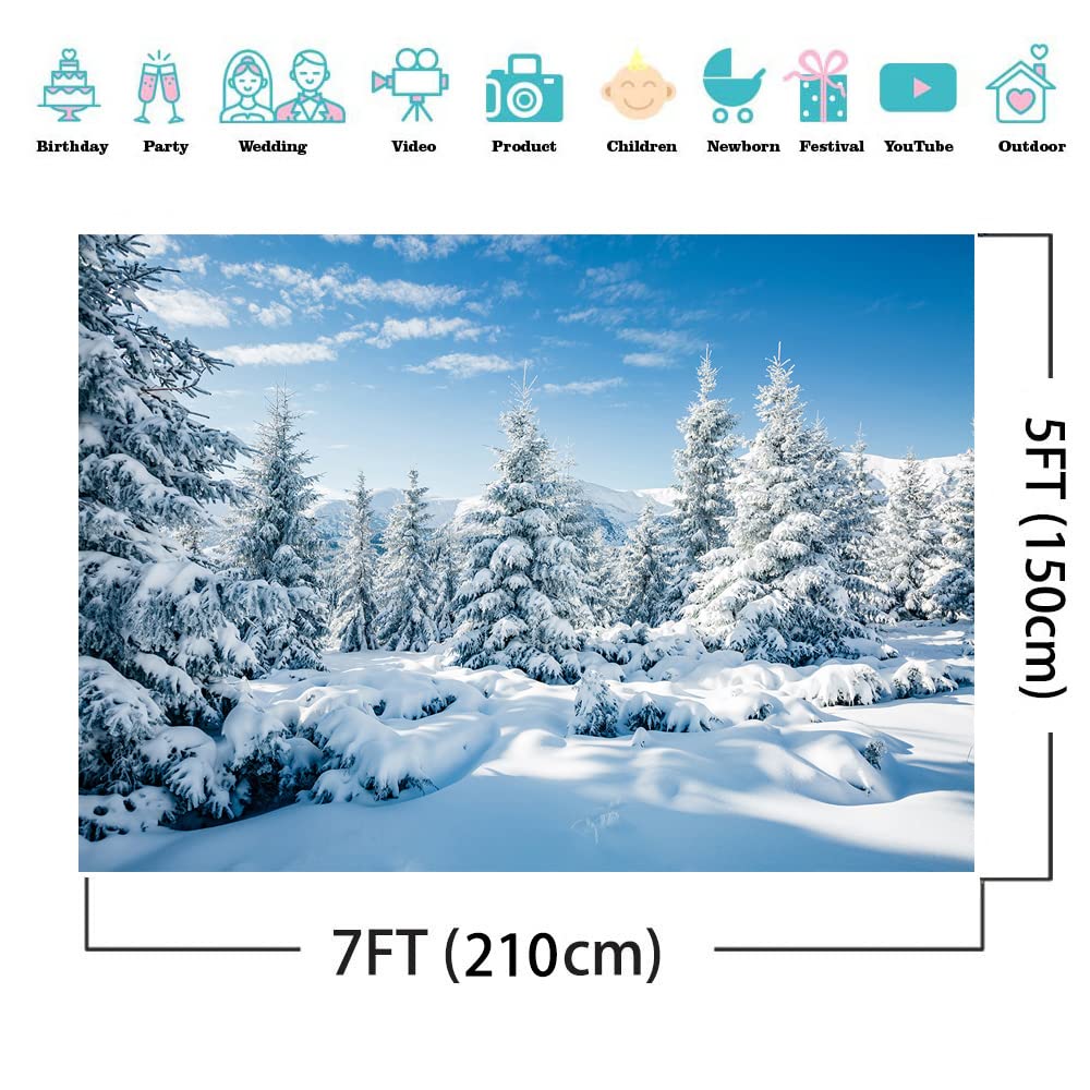 Renaiss 4.5x3m Winter Wonderland Vinyl Hintergrund Winterwald Berg Bäume Schnee Fotografie Hintergrund Weihnachten Geburtstag Party Dekor Kinder Erwachsene Portrait Foto Video Requisiten