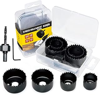 KATA 6PCS Hole Saw Kit 1-1/4" to 2-1/8"(32-54mm) Hole Saw Set in Case with Mandrels and Hex Key for Soft Wood, PVC Board, Plywood