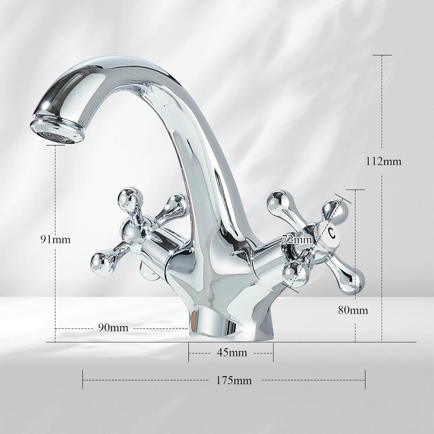 Grifo monomando para lavabo, grifo monomando para lavabo, cromado, monofónico, victoriano, doble mango, grifo mezclador con desagüe desplegable y mangueras del Reino Unido