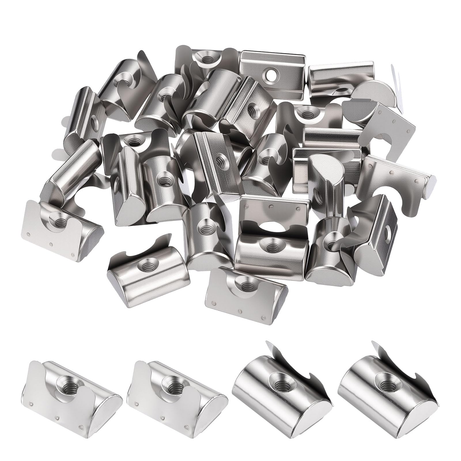 Kozelo 30Pcs Roll in Spring t Nuts M4-0.7 4040 Series t Nuts Silver
