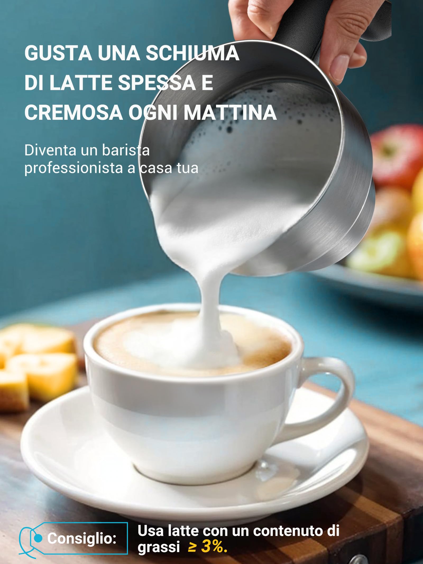 Livatro Montalatte Elettrico Con Doppia Tazza 600ml & 400ml, Cappuccinatore Elettrico In Bicchiere Inox, Montalatte A Induzione Per Schiuma Di Latte Calda E Fredda, Latte Caldo, Cioccolata Calda