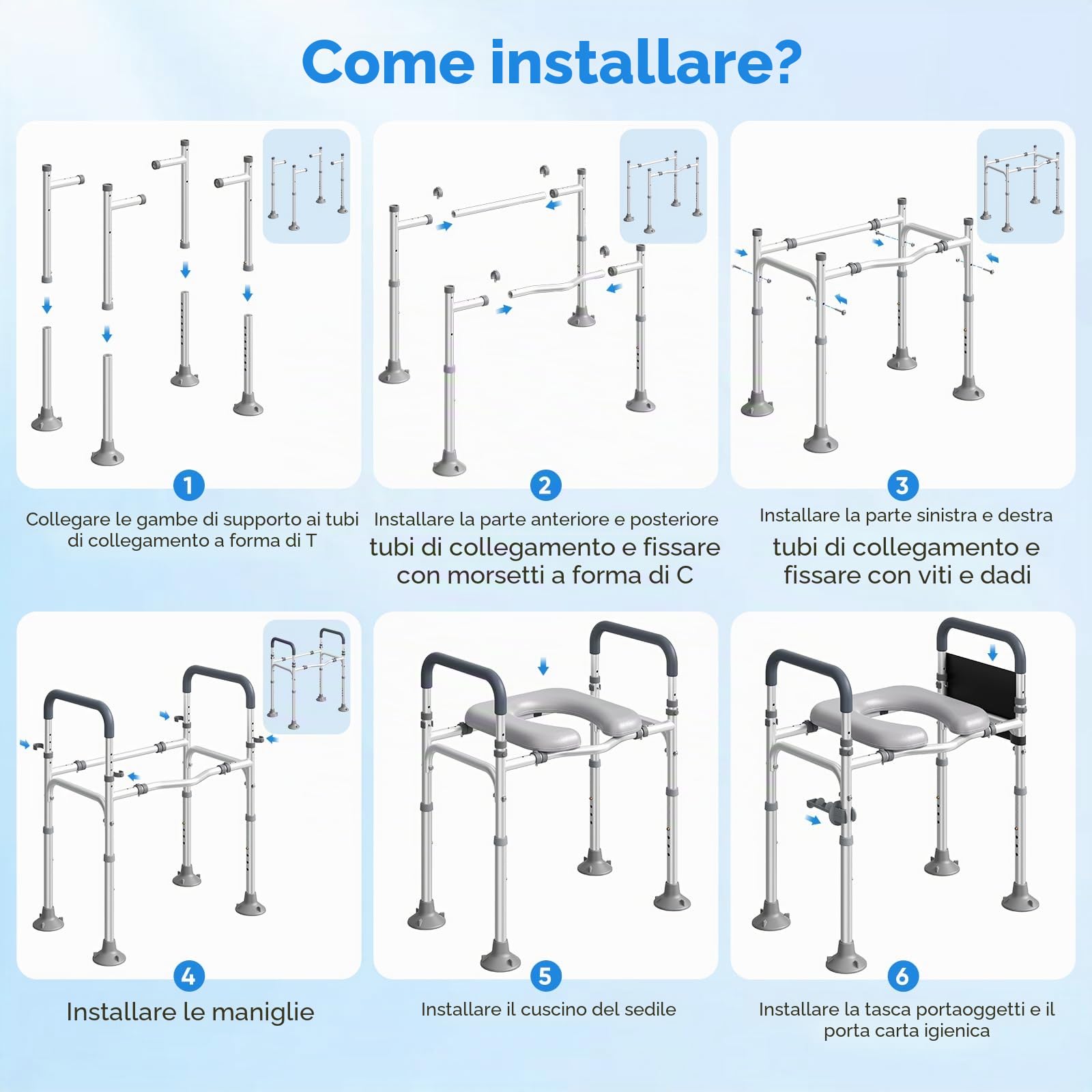Alzatore per WC con Braccioli, Alzatore per Sedile del WC per Anziani con Altezza e Larghezza Regolabili, Sedile Rialzato per Anziani, Disabili, con Seduta Imbottita, Si Adatta a Qualsiasi WC