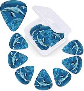 Dolphins Blue print Guitar Picks 12 Pack Personalized Guitar Picks with Storage Box Guitar Accessories for Ukulele Electric Acoustic Guitars Bass
