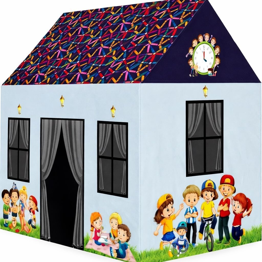 Play Tent House for Kids 2 to 8 Years Boys Girls Foldable Lightweight Indoor Outdoor Children Toy Tent Colorful Kids Playhouse for Home Birthday Gift (Blue Pathshala Tent House)-image-18