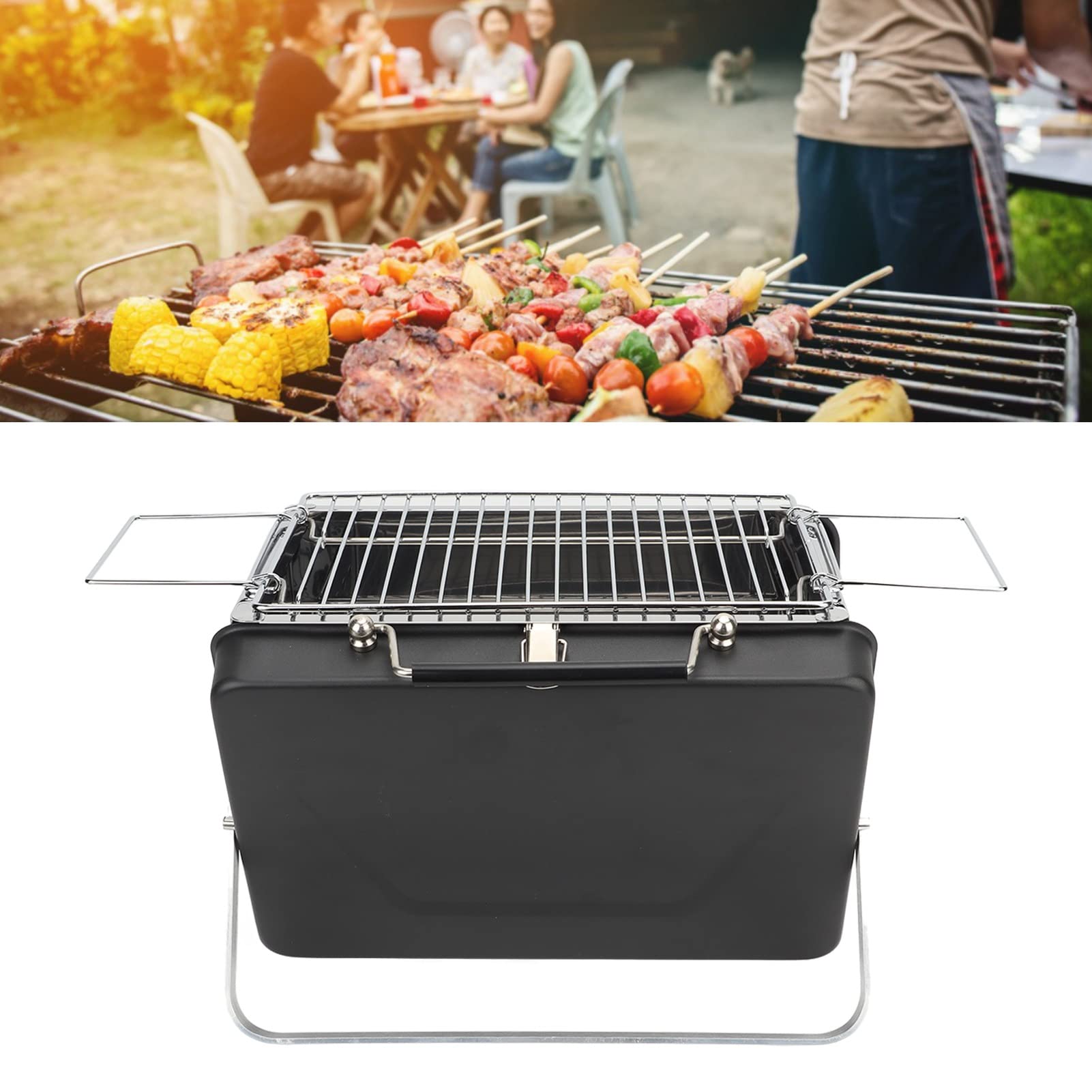 BRRNOO Grill do Grillowania, Przenośny Grill Węglowy o Twardości, Przenośny Składany na Kemping na świeżym Powietrzu (BLACK)