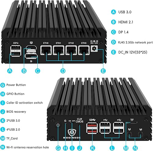 Miniatura 4 de Aparato de cortafuegos de 2.5GbE Mini PC, Intel N100 de 12 generación (3.4 GHz) 4xIntel I226V Nics sin ventilador Mini enrutador de computadora
