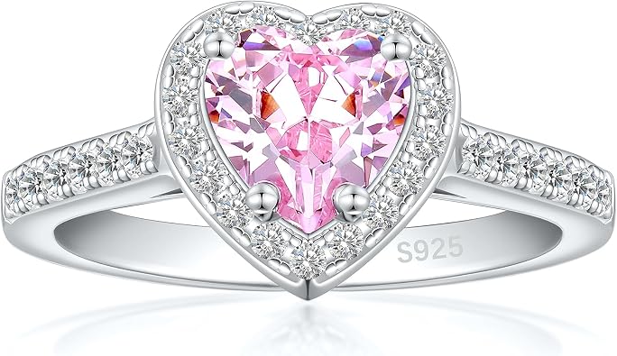 925 Sterling Silver Engagement Ring for Women Heart Gemstone Birthstone Promise Ring for Her Colored Cubic Zirconia Ring Size 4-10.5