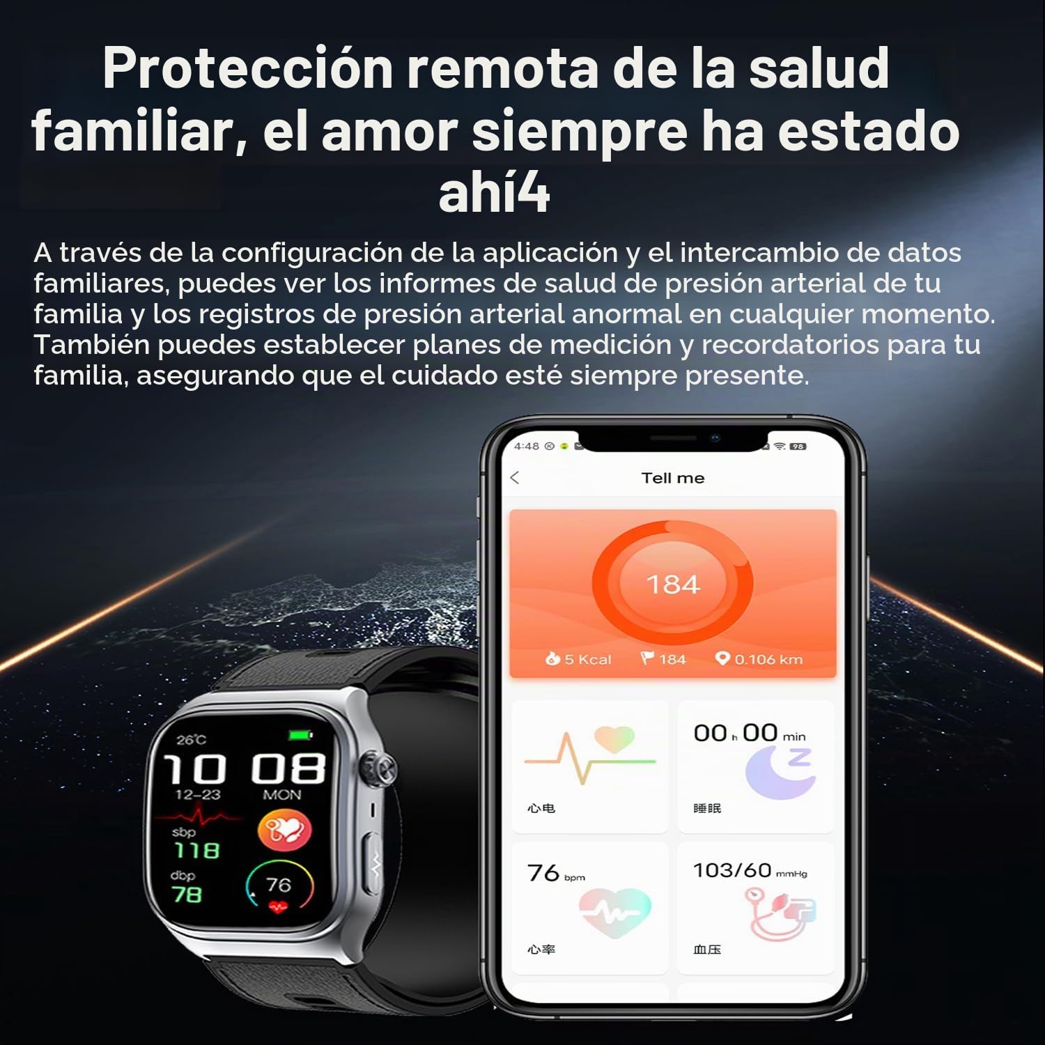 Reloj Inteligente con Presión Arterial Habilitado para Bomba, Pantalla AMOLED HD de 2.06" Smartwatch, Información ECG, Múltiple Modos de Movimiento AI, Batería 530mAh (Negro1)