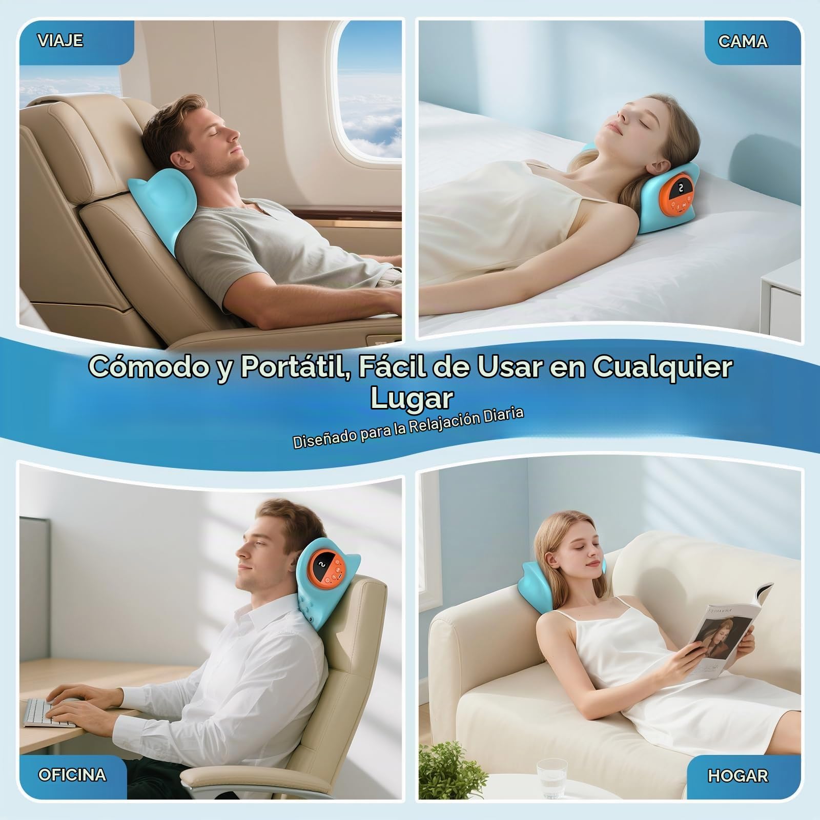 Nueva Almohada Cervicales y Cuello 2026,Almohada Cervicales y Cuello 3 En 1 | Con 3 Niveles De Compresión Caliente y Vibración, 9 Niveles De Intensidad,Operación De Control Remoto De 360 Grados
