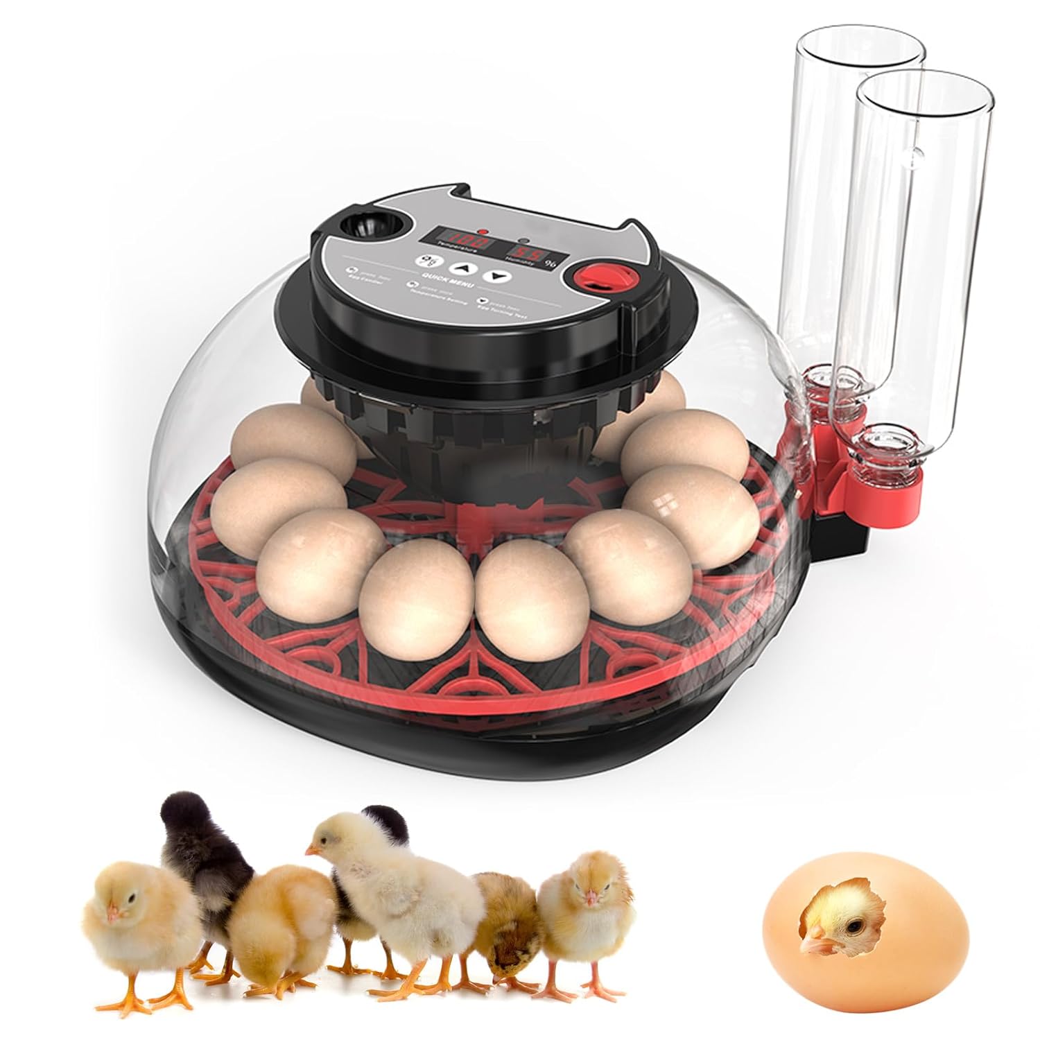 Incubators for Hatching Eggs, 12 Egg Incubator with Automatic Egg Turning and Humidity Control, 360° View Incubadora De Huevos De Gallina, Egg Candler, Incubator for Chicken Eggs, Ducks, Goose, Quail