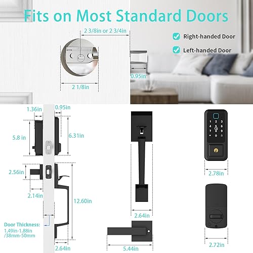 Miniatura 7 de Hunnay Juego de cerraduras de puerta delantera WiFi, cerraduras inteligentes para puerta delantera, cerrojo de seguridad con teclado, control de