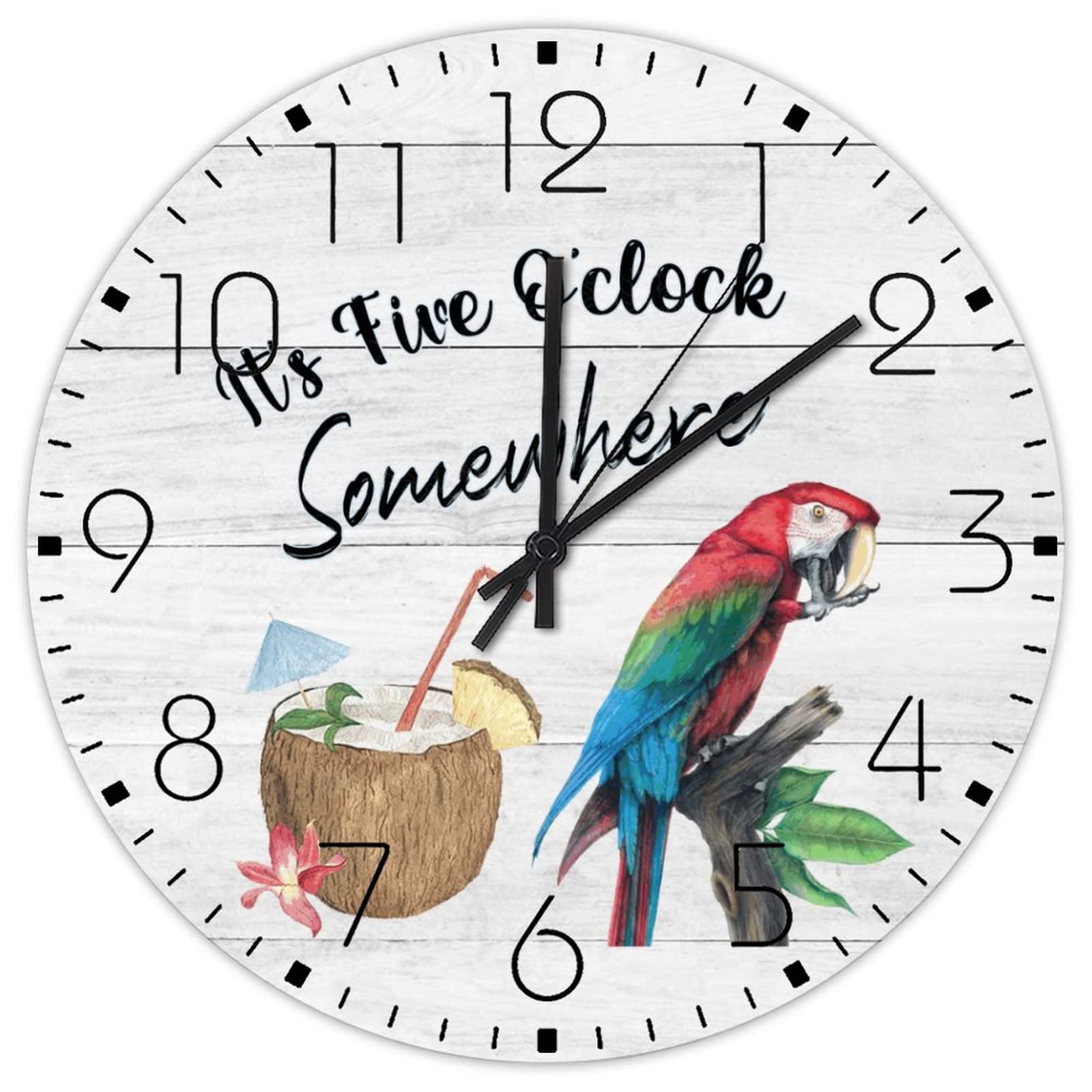 Horloge murale en bois 38 cm rustique style vintage palmier de noix de coco