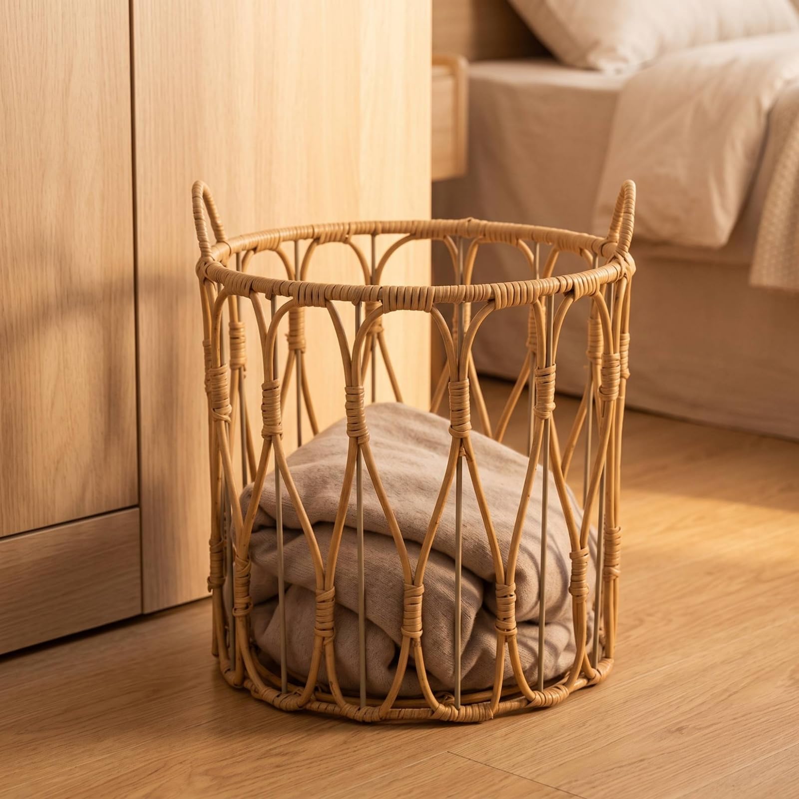 Gralara Cesto in Finto Rattan Versatile Cesto Intrecciato con Manici Resistente All'usura Cesta per Lavanderia, Camera da Letto, size to 1, style to 1