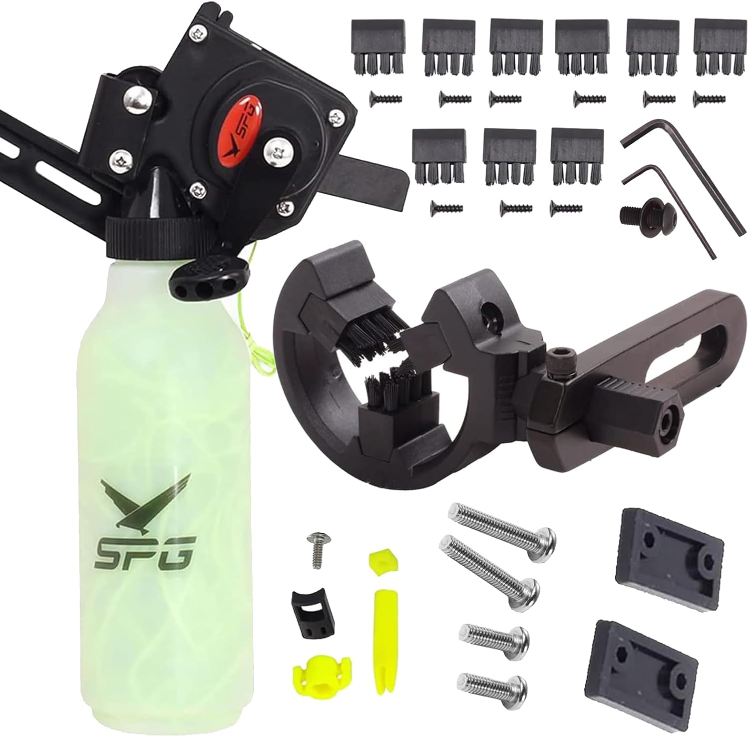 SOPOGER Bowfishing Reel for Recurve and Compound Bow, Bottle Style Bow Fishing Reel Kits with Brush Biscuit Arrow Rest and Replacement Brush