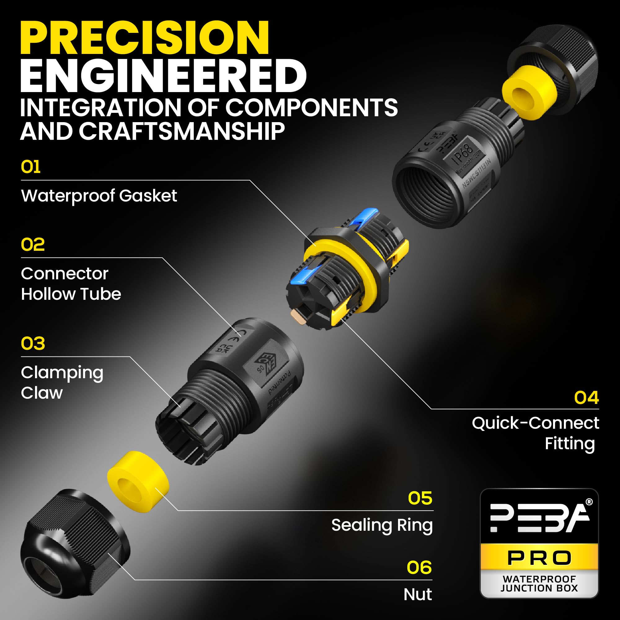 PEBA® Conector de cable estanco IP68,Cajas de Conexiones Impermeables,Conectores electricos rapidos de 2 vías,Manguito de conexión eléctrico exterior 3 pines para jardín apto para cables 4-12mm
