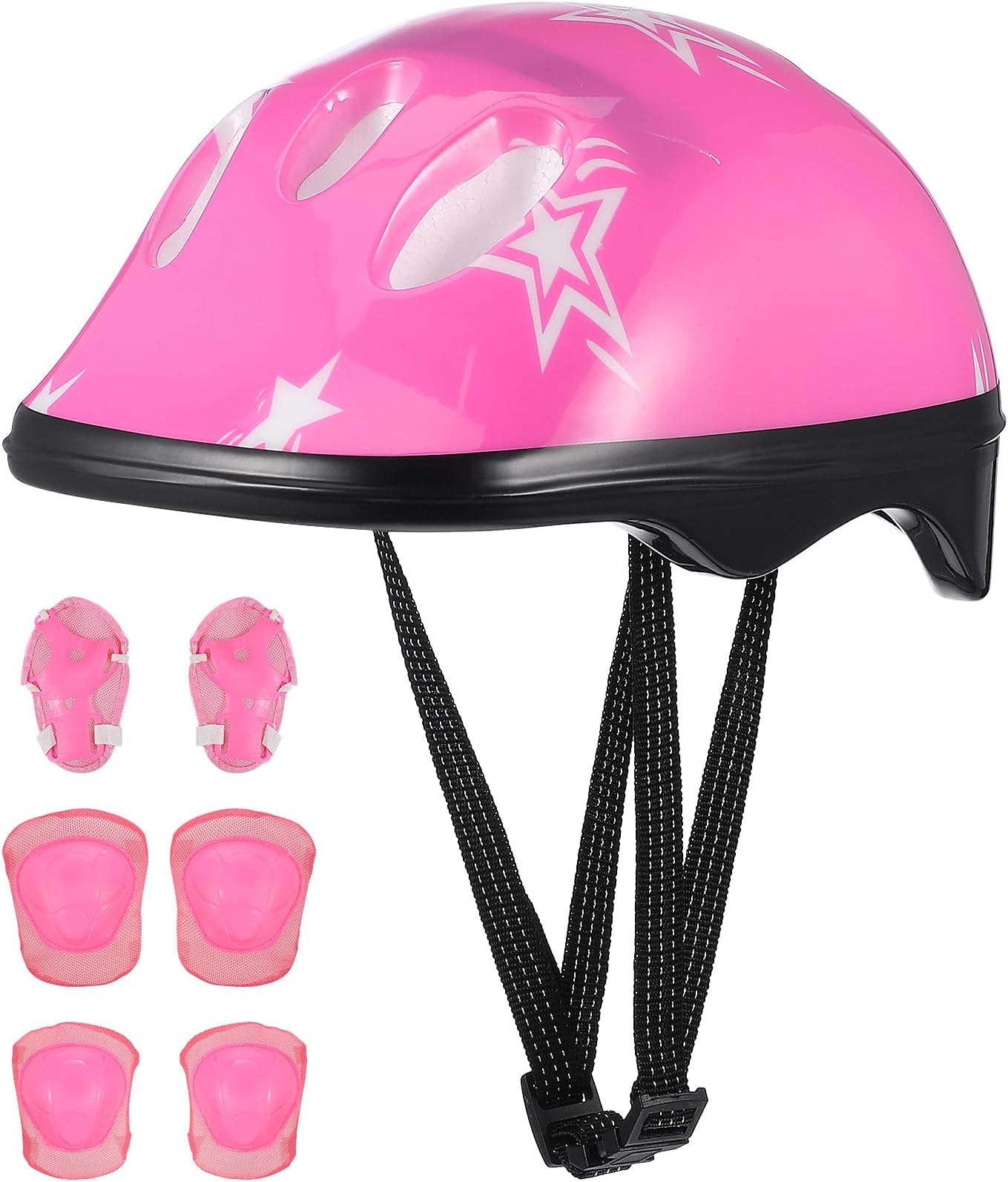 Kids Gear Set Kids Bike Helmet and Elbow Knee Pads Set for 3-8 Years Old, Adjustable Safety Toddler Helmet for Bicycles Skateboard Scooter Skating (Pink)