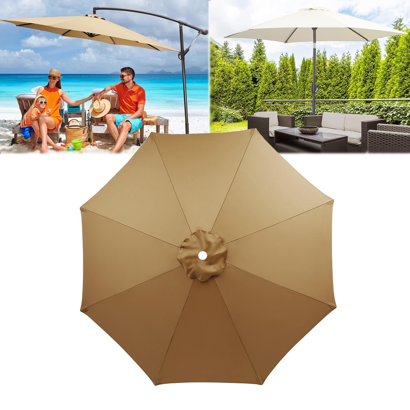 Waterproof Garden Sun Umbrella Replacement Canopy, Durable Polyester Cloth, Large Patio Parasol Weatherproof UV-Anti, 200 250 270 300 350CM Market Table Replacement Cover Parasol(Champagne,3M/8Ribs)