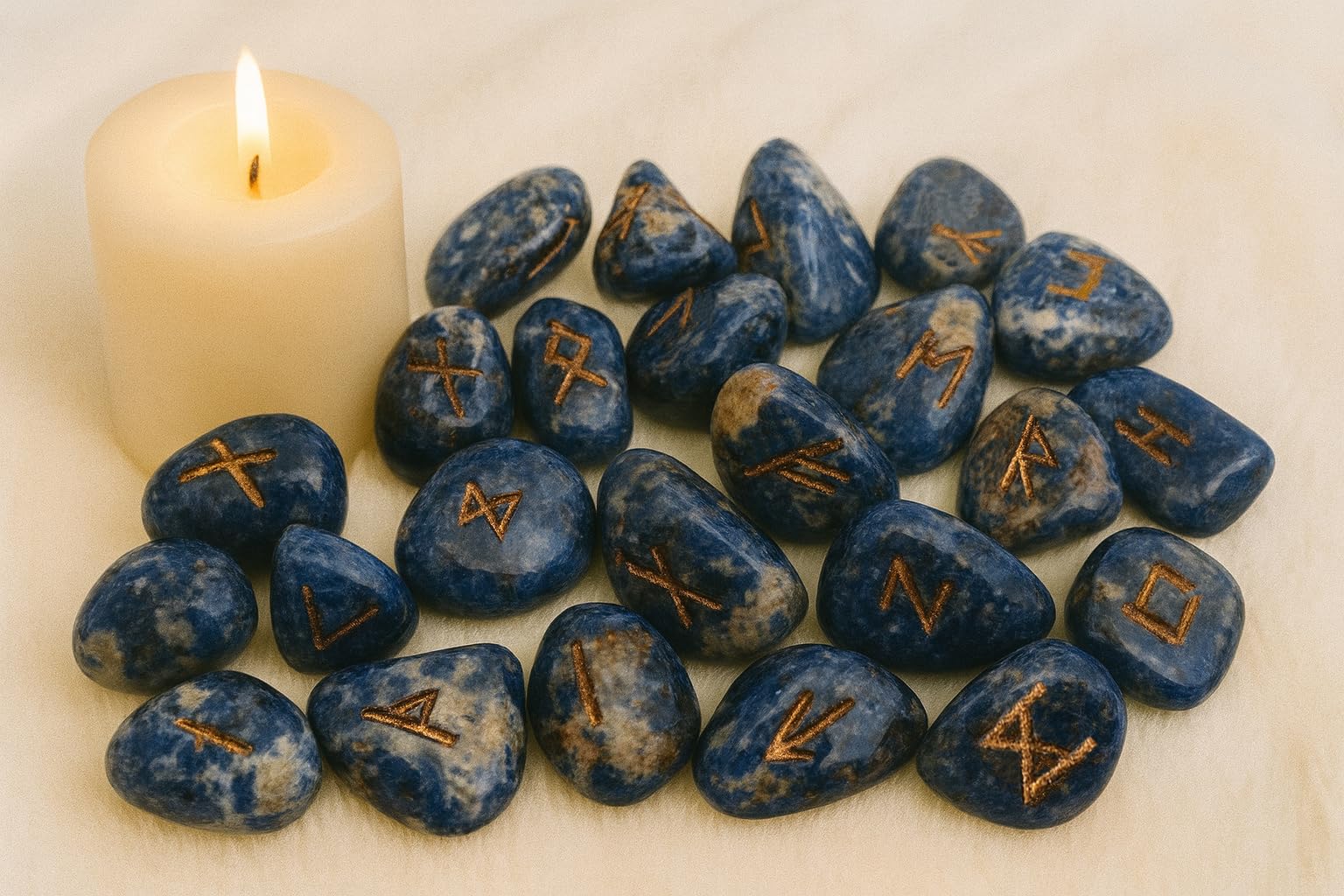 Whitewhale Sodalite Rune Stones Tumbled Engraved Lettering Crystal Set Healing Chakra Reiki