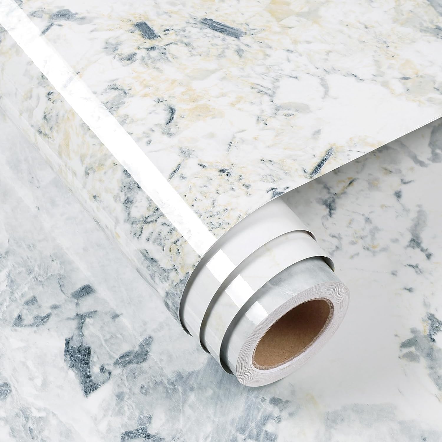 FunStick Blue and White Marble Wallpaper for Kitchen Work Top Sticky Back Plastic White and Blue Marble Vinyl Wrap for Kitchen Cupboards Vinyl Table Covering Self Adhesive Bathroom Wallpaper 30CMx5M