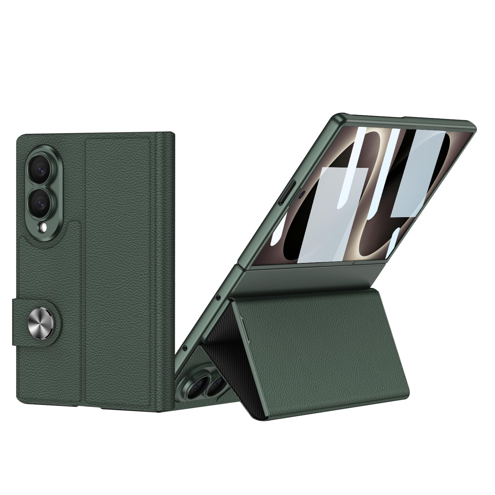 Etui z klapką do Samsung Galaxy Z Fold 8, pełna osłona skórzana funkcja stojaka etui folia ekranowa odporna na zarysowania osłona, zielona, składana 8
