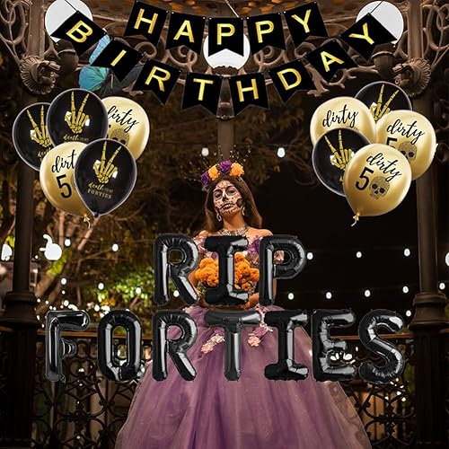 Miniatura 5 de RIP FORTIES - Suministros para fiesta de cumpleaños número 50, pancarta de feliz cumpleaños, globos, divertidas decoraciones de cumpleaños 50