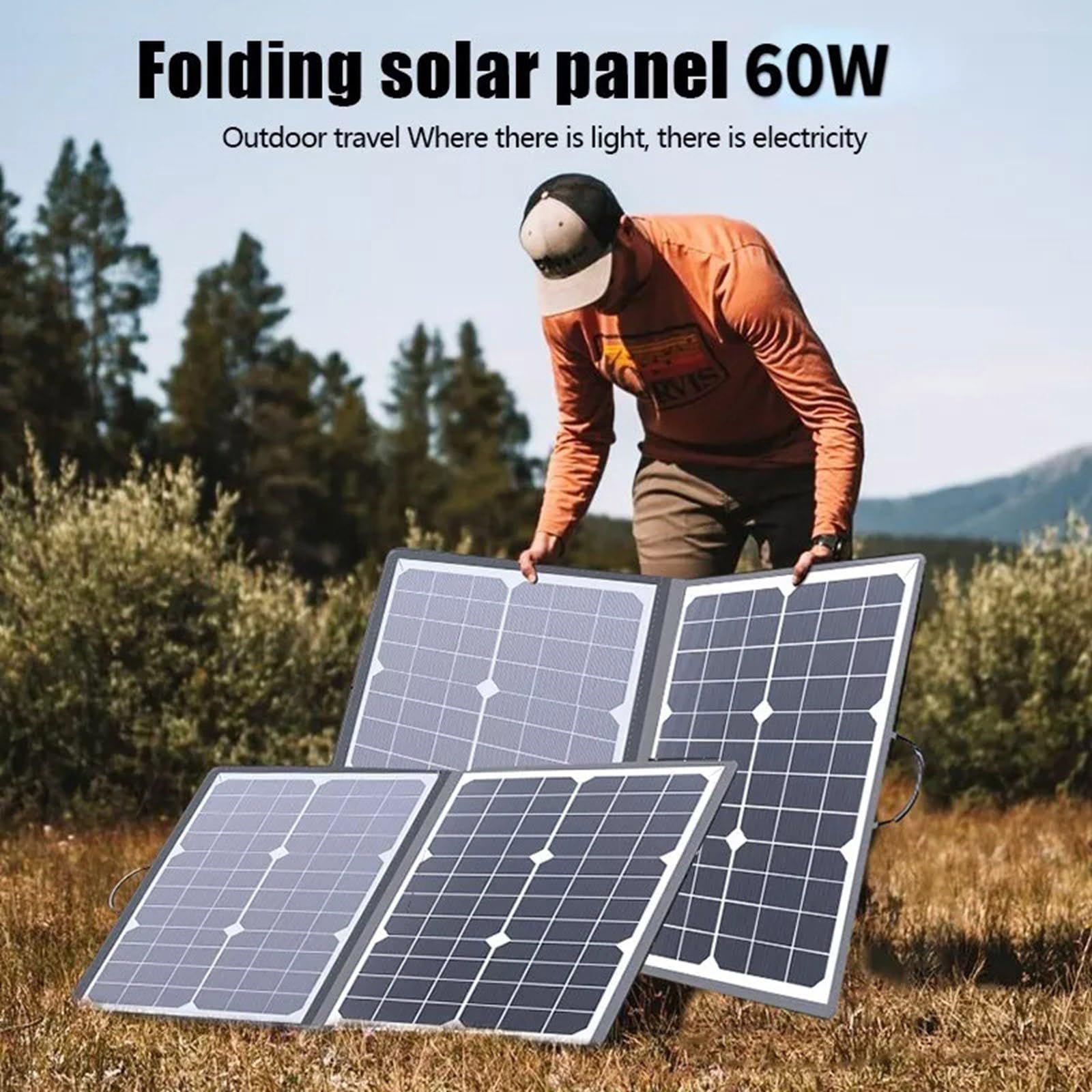 Dispositivo de carga solar portátil de 40 W, placa de celda plegable para viajes, camping, senderismo, portabilidad para camping