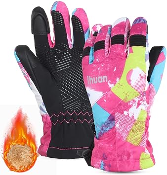 ihuan Kids Winter Waterproof Ski Gloves, Snowboarding Touchscreen Cycling Gloves for Boys Girls As Stocking Stuffers