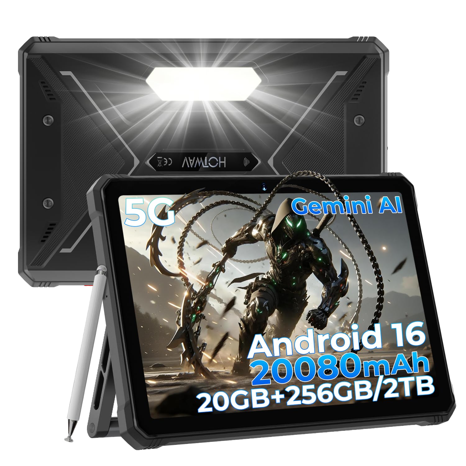 HOTWAV R9 Pro Max 5G Rugged Tablet Android 16 Robusto Tablet 11" Tablet | 20GB+256GB/2TB TF Tablet Impermeabile, 20080mAh Robusto Tablet PC 64MP+16MP/Widevine L1/Dual SIM 5G/Face ID/Stilo/Gemini AI