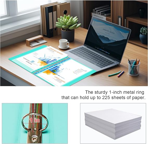 3 Ring Binders,1 Inch Round Rings, with Clear View Covers, Assorted Colors,6 Pack